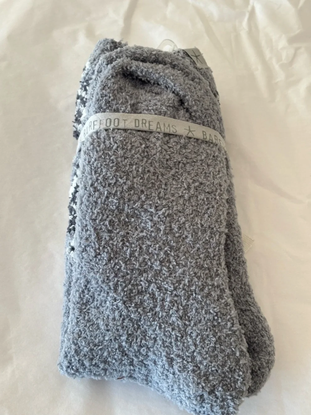 Barefoot Dreams Moonbeam Multi Grey and Cream Cozy Fair Isle Socks one size